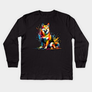 Swedish Vallhund in Colorful Abstract Splash Art Kids Long Sleeve T-Shirt